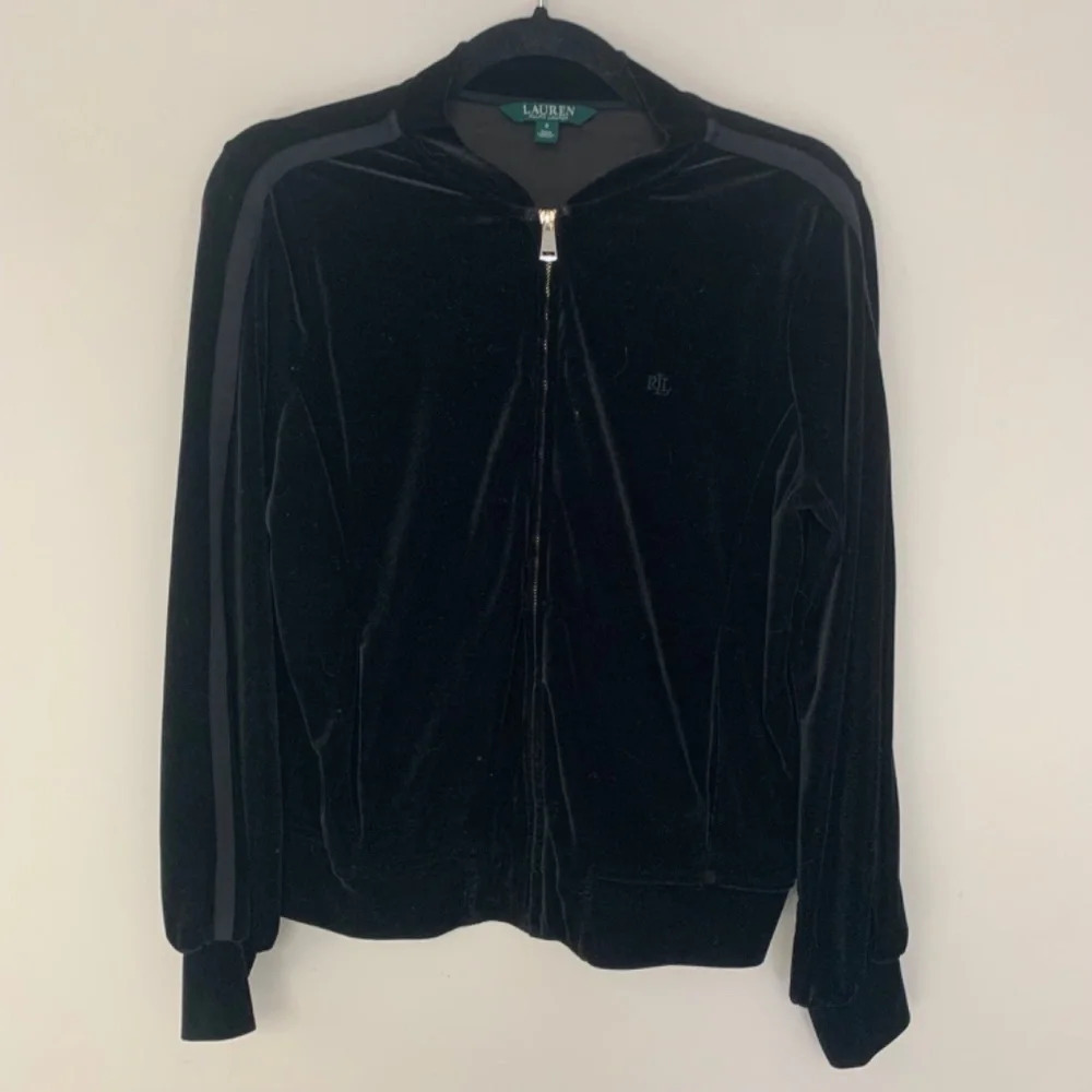 Ralph Lauren Black Crushed Velvet Zip Up Jacket S